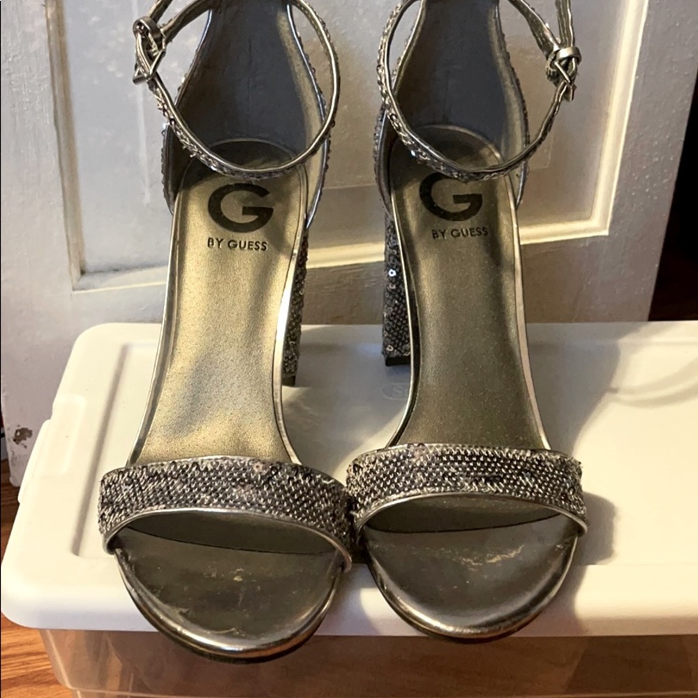 GUESS silver sequin heels